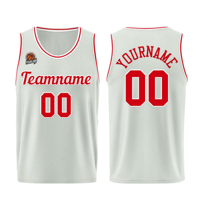 Individuelle Grau-Rot Basketball Jersey Shorts für Männer und Frauen Gestickter und gedruckter Name, Nummer und Logo