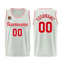 Individuelle Grau-Rot Basketball Jersey Shorts für Männer und Frauen Gestickter und gedruckter Name, Nummer und Logo