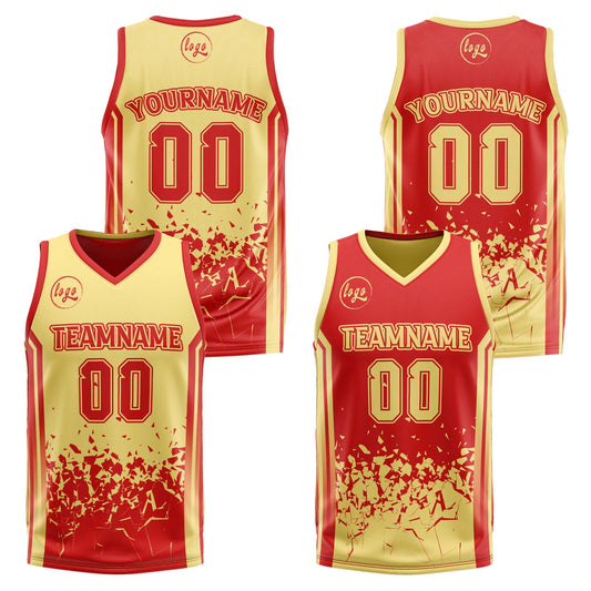 Benutzerdefinierte Rot Gelb Reversible Basketball Jersey Personalisierte Drucken Name Nummer Logo