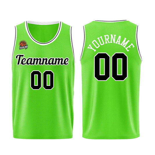 Individuelle Neongrün-Schwarz Basketball Jersey Shorts für Männer und Frauen Gestickter und gedruckter Name, Nummer und Logo