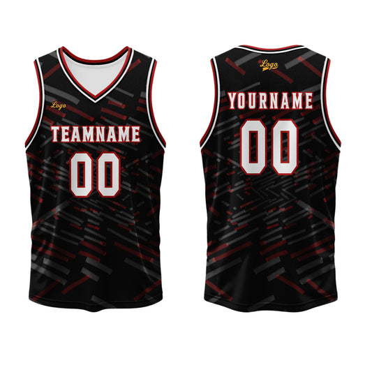 Benutzerdefinierter Schwarz Rot Basketball Jersey Uniform Anzug gedruckt Ihr Logo Name Nummer
