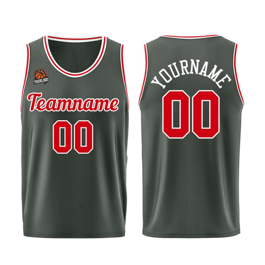 Individuelle Dunkelgrau-Rot Basketball Jersey Shorts für Männer und Frauen Gestickter und gedruckter Name, Nummer und Logo