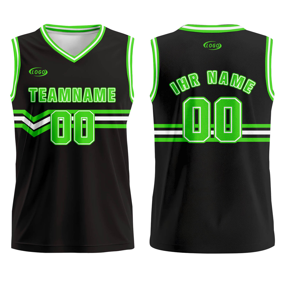 Benutzerdefinierter Schwarz Hellgrün Weiß Basketball Jersey Uniform Anzug gedruckt Ihr Logo Name Nummer