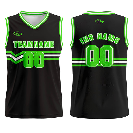 Benutzerdefinierter Schwarz Hellgrün Weiß Basketball Jersey Uniform Anzug gedruckt Ihr Logo Name Nummer