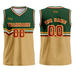 Benutzerdefinierter Grün Hellbraun Rot Gelb Basketball Jersey Uniform Anzug gedruckt Ihr Logo Name Nummer