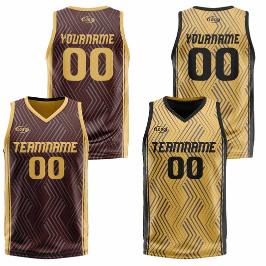 Benutzerdefinierte Braun Gelb Reversible Basketball Jersey Personalisierte Drucken Name Nummer Logo