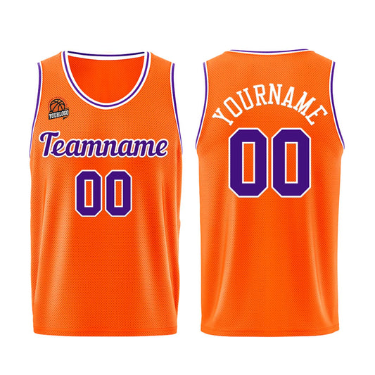 Individuelle Orange-Lila Basketball Jersey Shorts für Männer und Frauen Gestickter und gedruckter Name, Nummer und Logo
