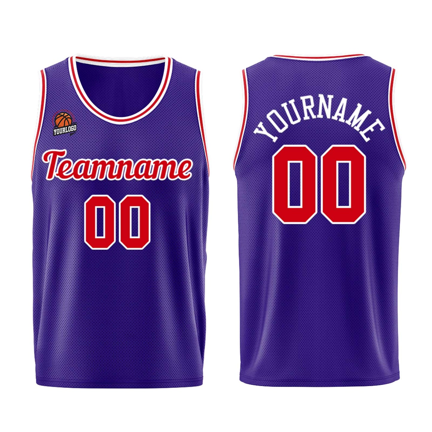 Individuelle Lila Rot Basketball Jersey Shorts für Männer und Frauen Gestickter und gedruckter Name, Nummer und Logo