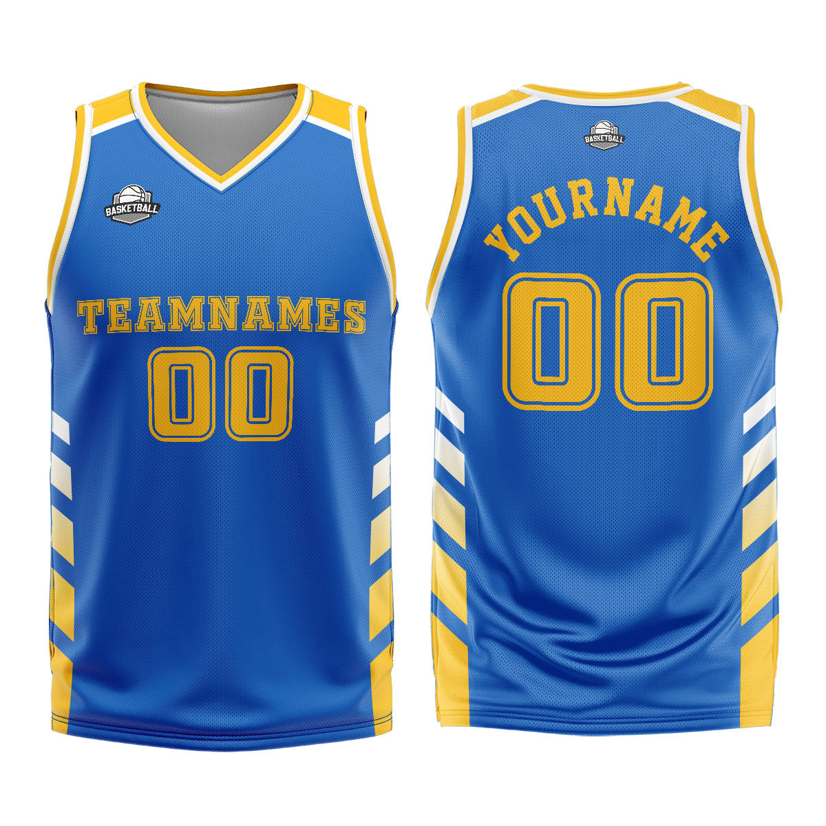 Benutzerdefinierter Blau Gelb Basketball Jersey Uniform Anzug gedruckt Ihr Logo Name Nummer