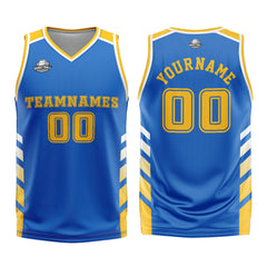 Benutzerdefinierter Blau Gelb Basketball Jersey Uniform Anzug gedruckt Ihr Logo Name Nummer
