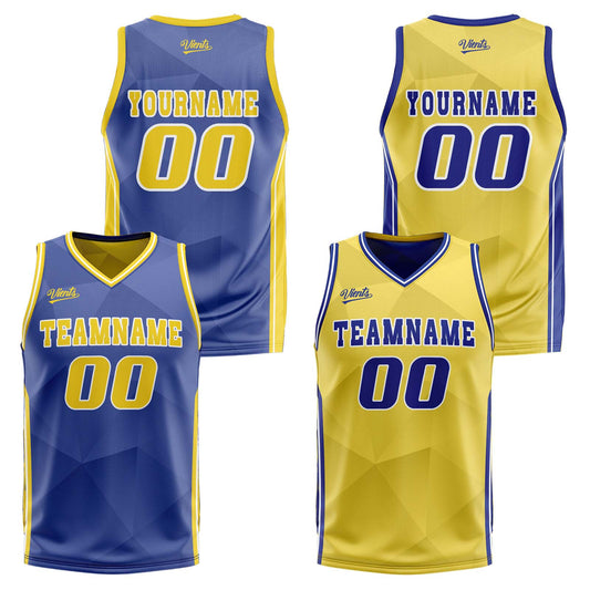 Benutzerdefinierte Blau Gelb Reversible Basketball Jersey Personalisierte Drucken Name Nummer Logo