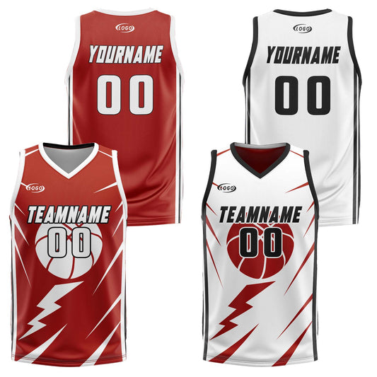Benutzerdefinierte Rot Weiß Reversible Basketball Jersey Personalisierte Drucken Name Nummer Logo