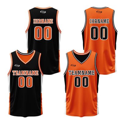 Benutzerdefinierte Schwarz Orange Reversible Basketball Jersey Personalisierte Drucken Name Nummer Logo