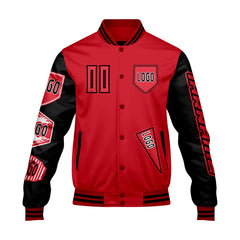 Maßgeschneiderte Rot Schwarz Letterman Varsity Jacket Individuelle Stickerei  Druck nach Ihrem Wunsch