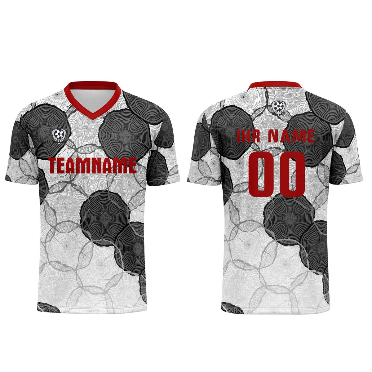 Benutzerdefinierte Weiß Rot Grau Trikots für Männer Frauen Personalisierte Fußball Uniformen für Erwachsene und Kind