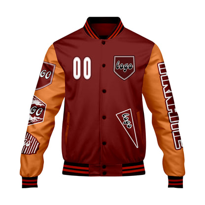 Maßgeschneiderte Rot Orange Letterman Varsity Jacket Individuelle Stickerei  Druck nach Ihrem Wunsch