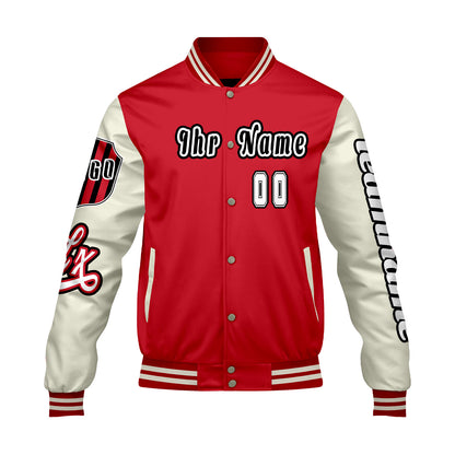 Maßgeschneiderte Rot Weiß Letterman Varsity Jacket Individuelle Stickerei  Druck nach Ihrem Wunsch