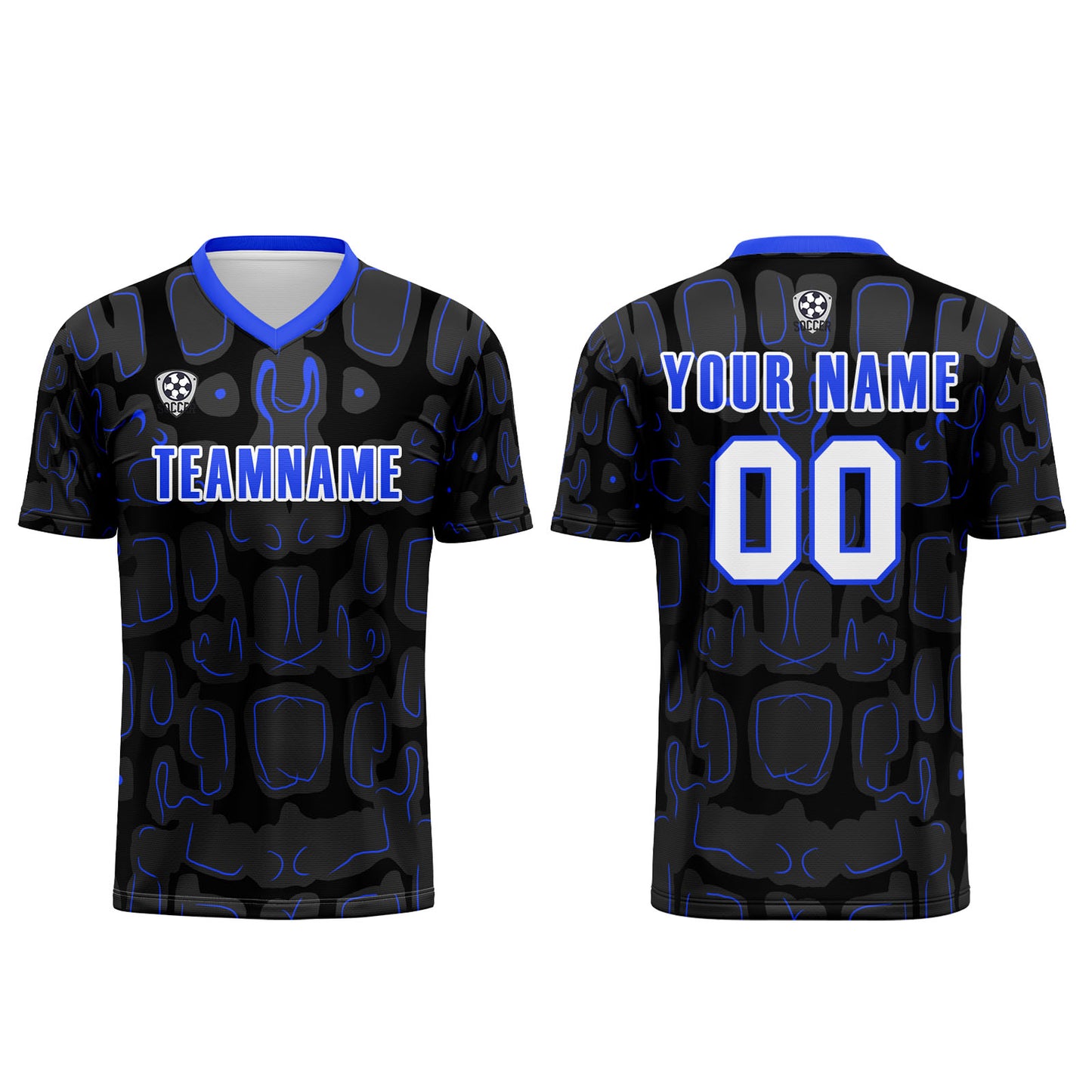 Benutzerdefinierte Schwarz Blau Fußball Trikots für Männer Frauen Personalisierte Fußball Uniformen für Erwachsene und Kind