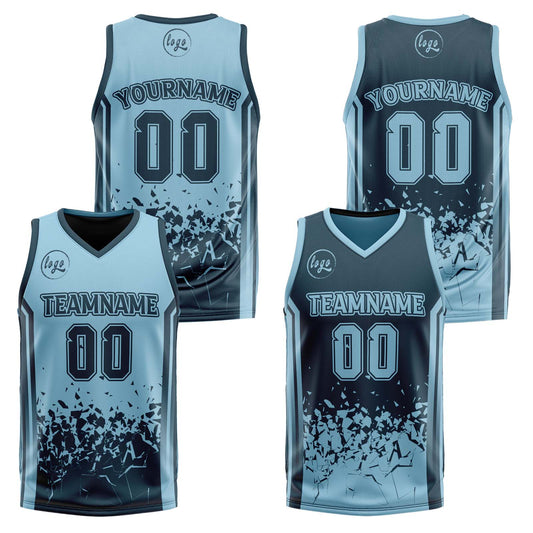 Benutzerdefinierte Langweilig Grün Blau Reversible Basketball Jersey Personalisierte Drucken Name Nummer Logo