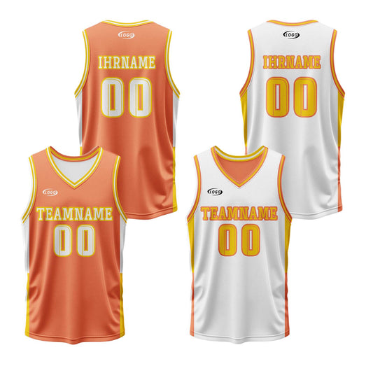 Benutzerdefinierte Orange Weiß Gelb Reversible Basketball Jersey Personalisierte Drucken Name Nummer Logo