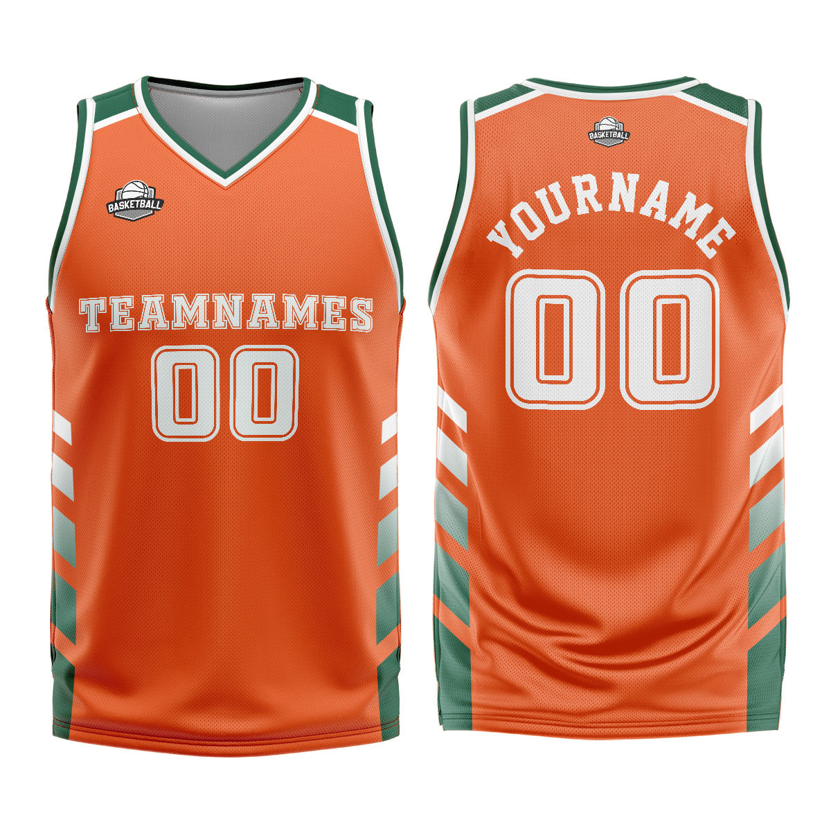 Benutzerdefinierter Orange Grün Basketball Jersey Uniform Anzug gedruckt Ihr Logo Name Nummer