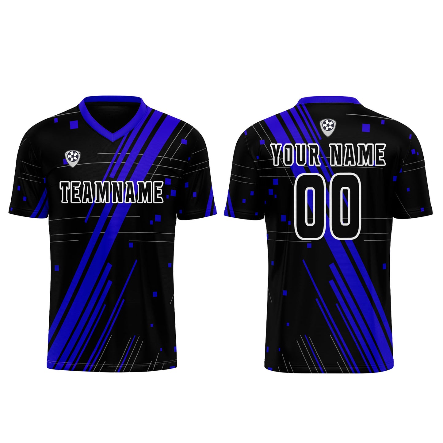 Benutzerdefinierte Schwarz Blau Trikots für Männer Frauen Personalisierte Fußball Uniformen für Erwachsene und Kind