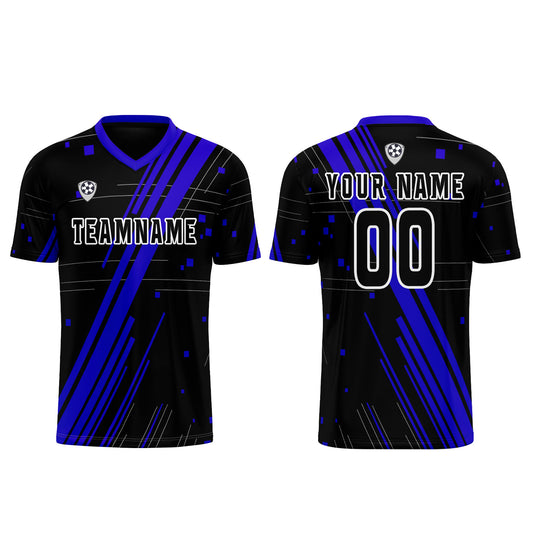 Benutzerdefinierte Schwarz Blau Trikots für Männer Frauen Personalisierte Fußball Uniformen für Erwachsene und Kind
