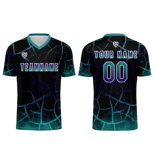 Benutzerdefinierte Schwarz Cyan Trikots für Männer Frauen Personalisierte Fußball Uniformen für Erwachsene und Kind