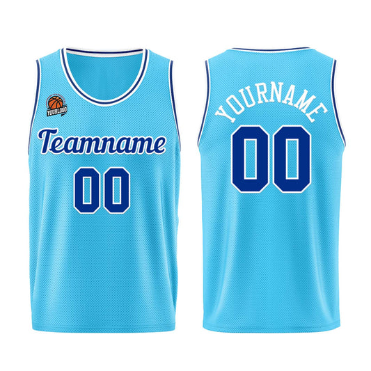 Individuelle Hellblau Königlich Basketball Jersey Shorts für Männer und Frauen Gestickter und gedruckter Name, Nummer und Logo
