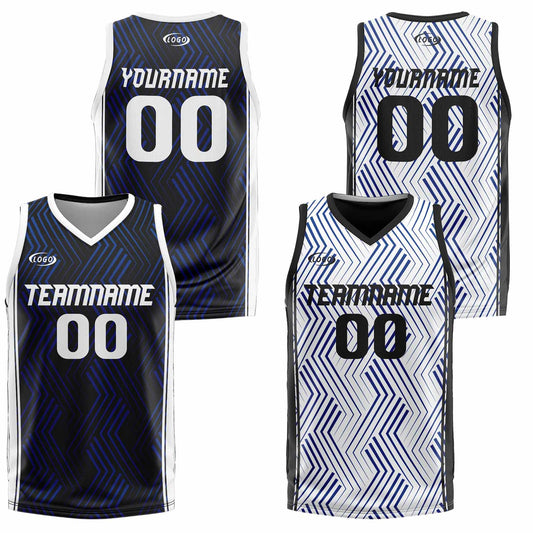 Benutzerdefinierte Schwarz Weiß Reversible Basketball Jersey Personalisierte Drucken Name Nummer Logo