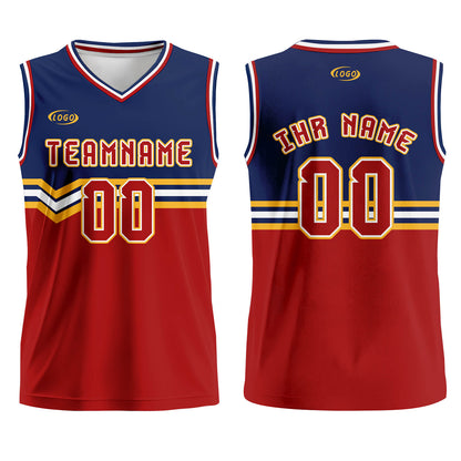 Benutzerdefinierter Blau Rot Gold Weiß Basketball Jersey Uniform Anzug gedruckt Ihr Logo Name Nummer