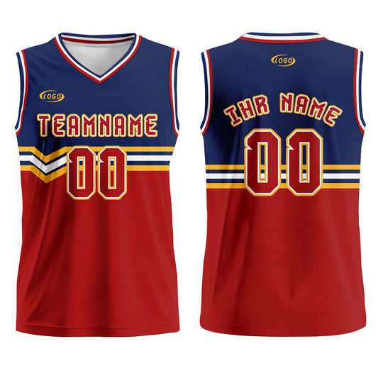 Benutzerdefinierter Blau Rot Gold Weiß Basketball Jersey Uniform Anzug gedruckt Ihr Logo Name Nummer
