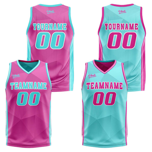 Benutzerdefinierte Rosa Cyan Reversible Basketball Jersey Personalisierte Drucken Name Nummer Logo