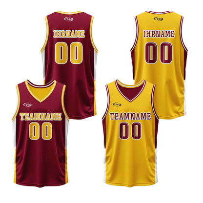 Benutzerdefinierte Rot Gelb Reversible Basketball Jersey Personalisierte Drucken Name Nummer Logo