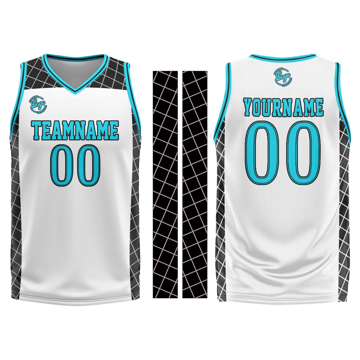 Benutzerdefinierter Weiß Schwarz Blau Basketball Jersey Uniform Anzug gedruckt Ihr Logo Name Nummer