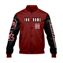 Maßgeschneiderte Rot Schwarz Letterman Varsity Jacket Individuelle Stickerei  Druck nach Ihrem Wunsch