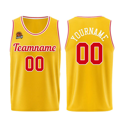 Individuelle Gelb Rot Basketball Jersey Shorts für Männer und Frauen Gestickter und gedruckter Name, Nummer und Logo