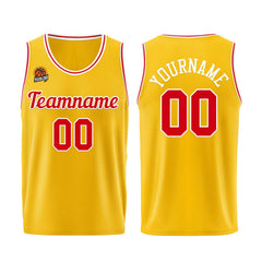 Individuelle Gelb Rot Basketball Jersey Shorts für Männer und Frauen Gestickter und gedruckter Name, Nummer und Logo