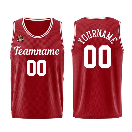 Individuelle Burgund Weiß Basketball Jersey Shorts für Männer und Frauen Gestickter und gedruckter Name, Nummer und Logo