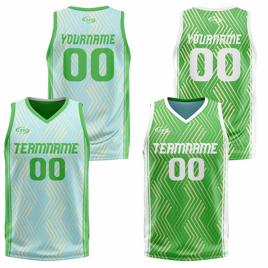 Benutzerdefinierte Hellblau Grün Reversible Basketball Jersey Personalisierte Drucken Name Nummer Logo