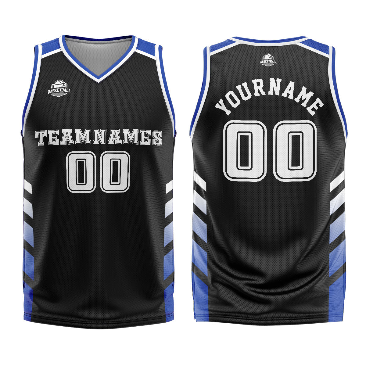 Benutzerdefinierter Schwarz Blau Basketball Jersey Uniform Anzug gedruckt Ihr Logo Name Nummer