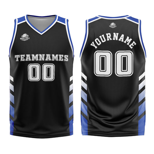 Benutzerdefinierter Schwarz Blau Basketball Jersey Uniform Anzug gedruckt Ihr Logo Name Nummer