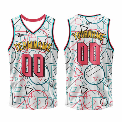 Benutzerdefinierter Weiß Rosa Basketball Jersey Uniform Anzug gedruckt Ihr Logo Name Nummer
