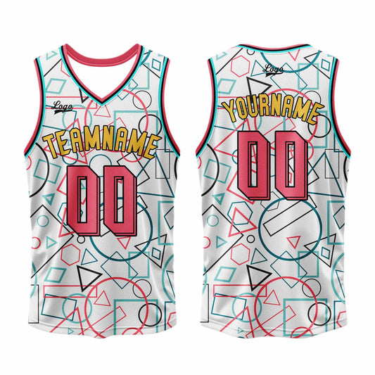 Benutzerdefinierter Weiß Rosa Basketball Jersey Uniform Anzug gedruckt Ihr Logo Name Nummer