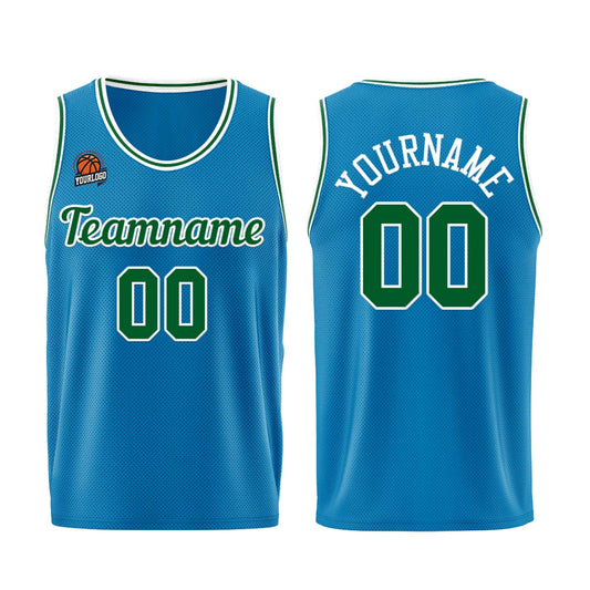 Individuelle Blau-Grün Basketball Jersey Shorts für Männer und Frauen Gestickter und gedruckter Name, Nummer und Logo