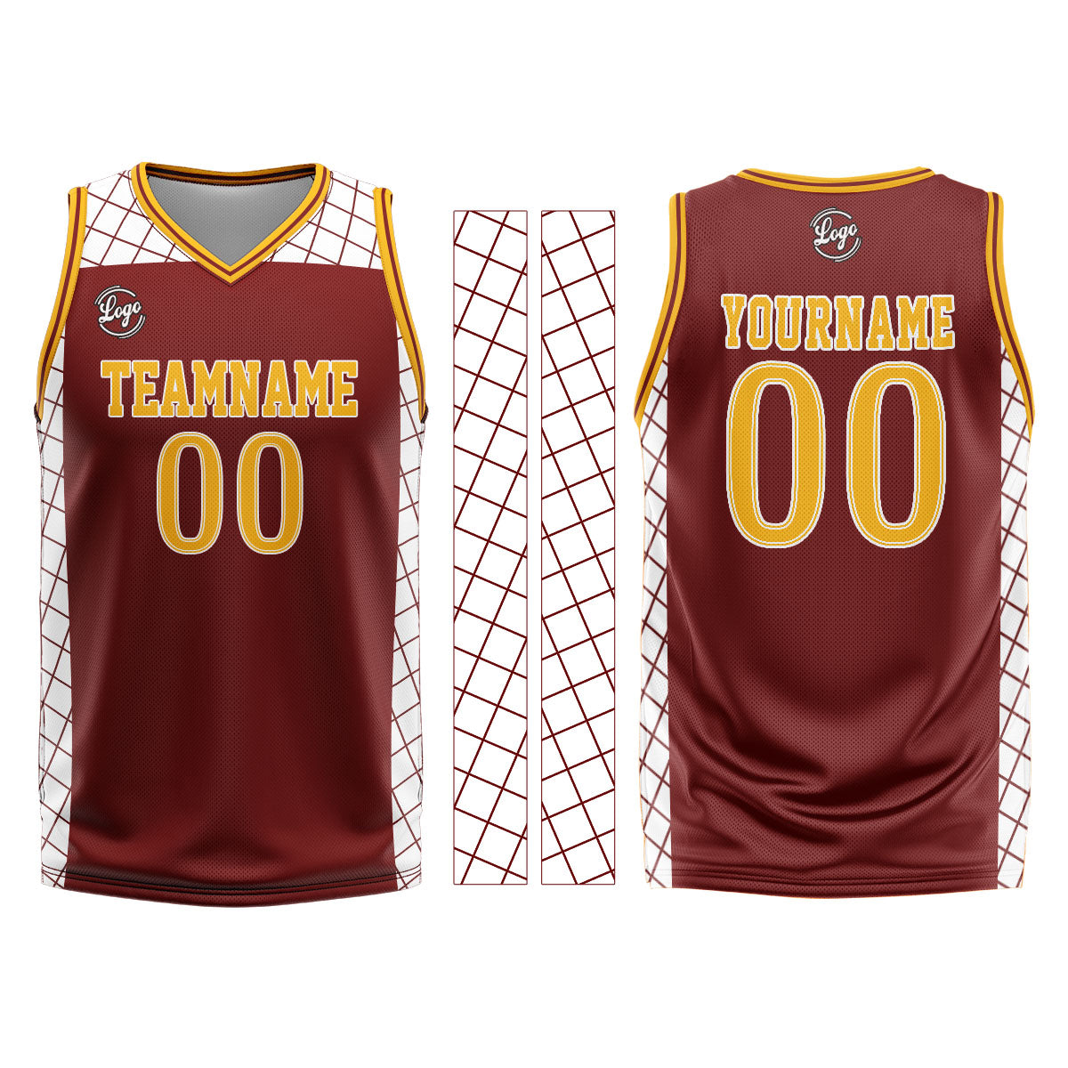 Benutzerdefinierter Burgund Gelb Basketball Jersey Uniform Anzug gedruckt Ihr Logo Name Nummer