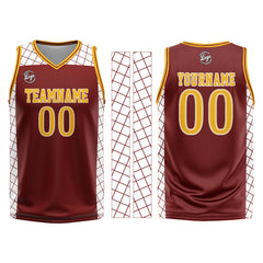 Benutzerdefinierter Burgund Gelb Basketball Jersey Uniform Anzug gedruckt Ihr Logo Name Nummer