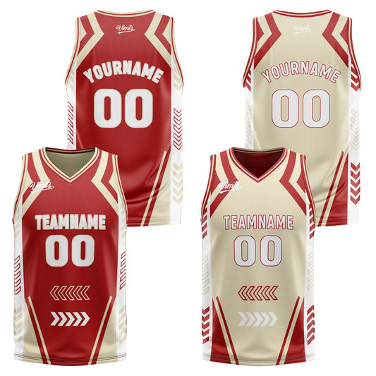 Benutzerdefinierte Rot Creme Reversible Basketball Jersey Personalisierte Drucken Name Nummer Logo