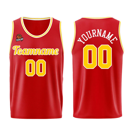Individuelle Rot Gelb Basketball Jersey Shorts für Männer und Frauen Gestickter und gedruckter Name, Nummer und Logo
