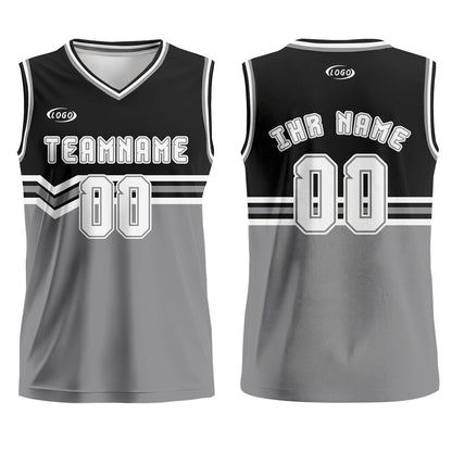 Benutzerdefinierter Schwarz Grau Weiß Basketball Jersey Uniform Anzug gedruckt Ihr Logo Name Nummer